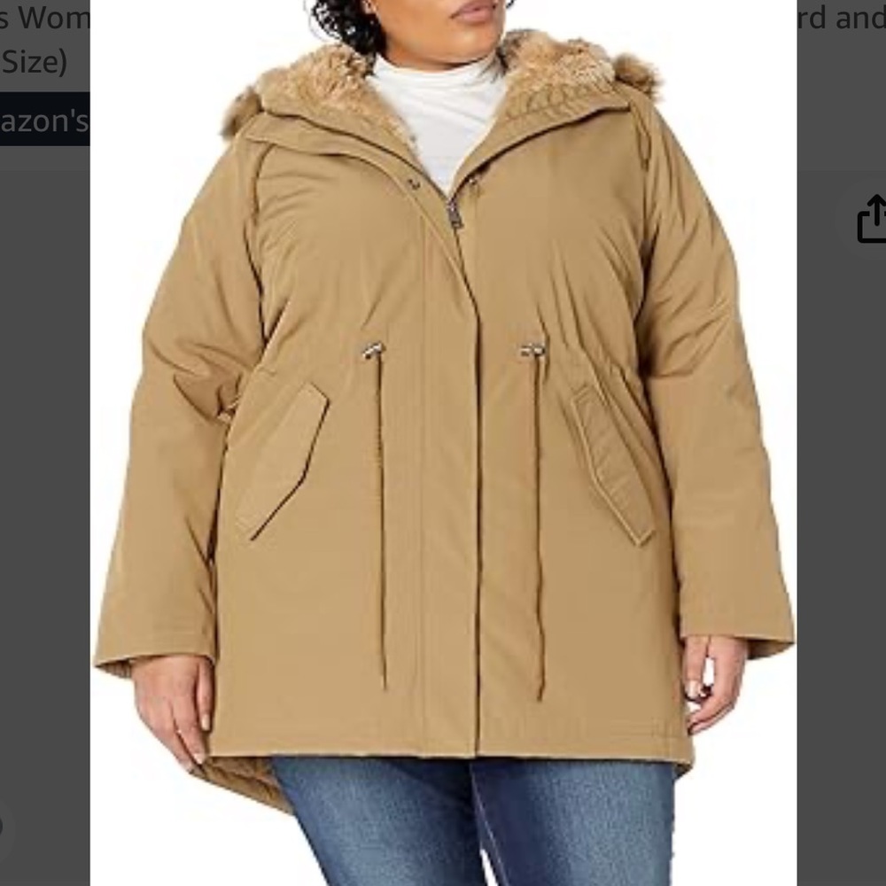 Levi's Women's Faux Fur Lined Hooded Parka Jacket ( Plus Size) tan 2X